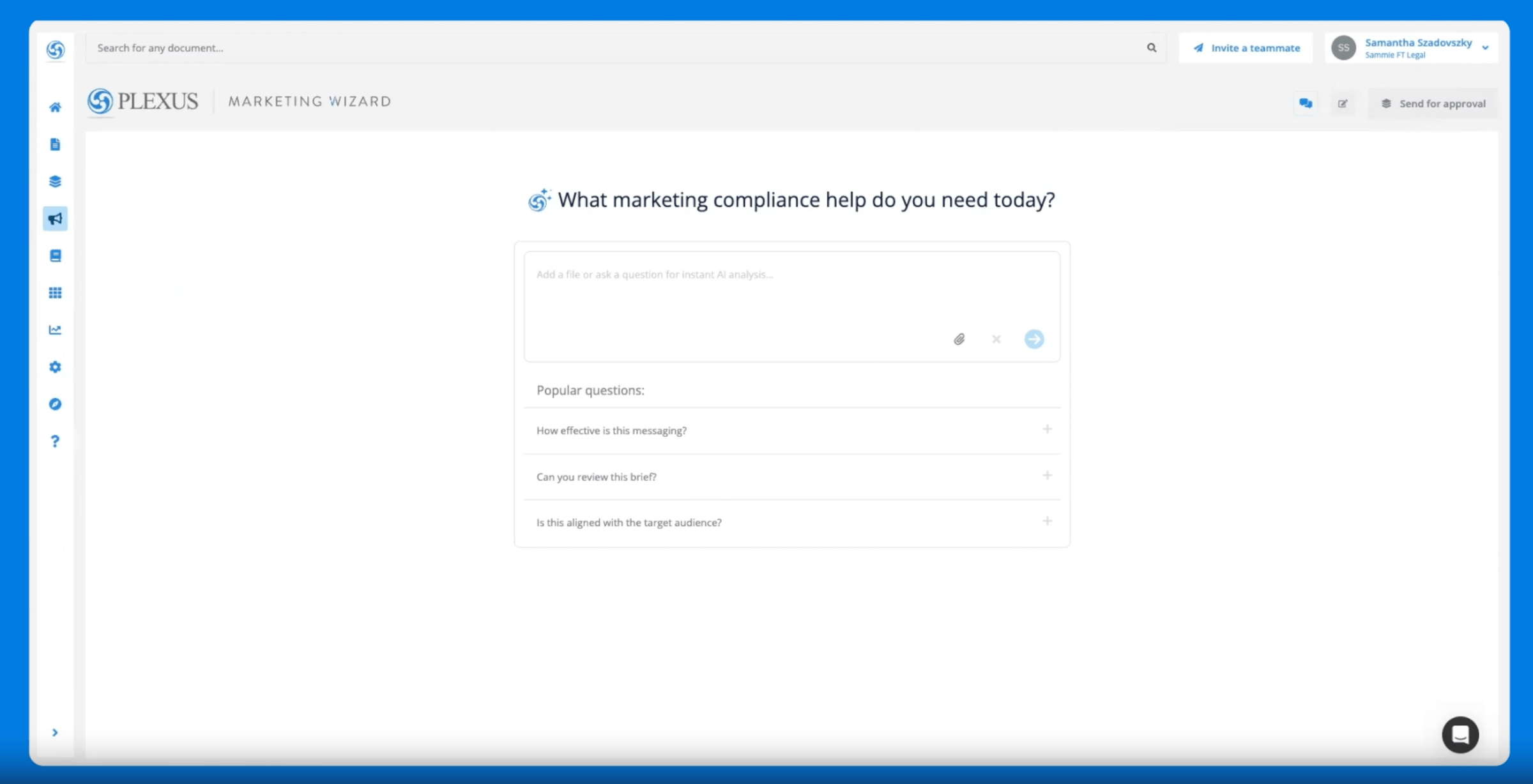 Marketing Wizard compliance dashboard